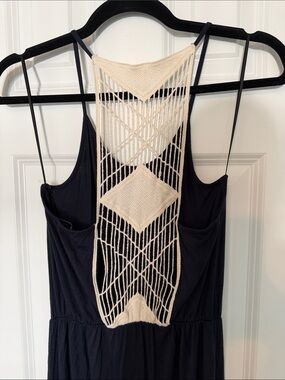 Navy Maxi Dress with Cream Macrame Back